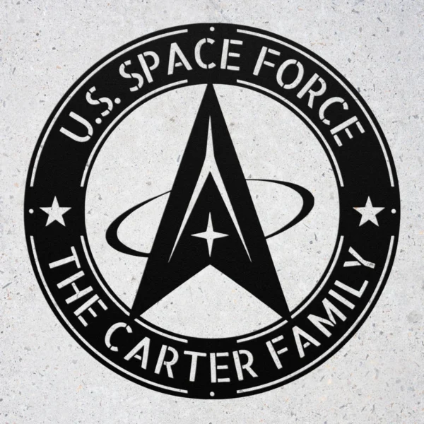 Personalized Us Space Force Metal Sign Custom Emblem Wall Decor Personalized US Space Force metal sign in 16 gauge steel for military wall decor, custom emblem plaque and patriotic home or office gift.
