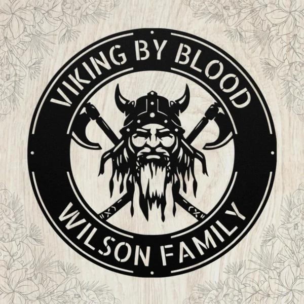 Personalized Viking Raider Metal Art Sign Norse Warrior Decor Personalized Viking raider metal sign in 16 gauge steel for Norse wall decor, custom warrior plaque with axe and shield for cabin and gift art.