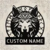 Personalized Viking wolf metal sign in 16 gauge steel for Norse wall decor, personalized Viking art plaque for wolf lovers, cabins, and man caves.