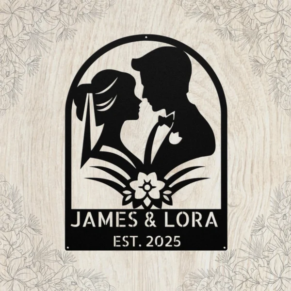 Personalized Wedding Metal Art Sign Custom Marriage Wall Decor Personalized wedding metal art sign in 16 gauge steel for marriage wall decor, custom couple plaque for wedding, bridal and engagement gift art.