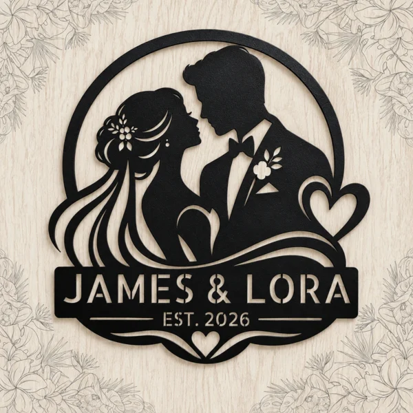 Personalized Wedding Metal Art Sign Custom Marriage Wall Decor Personalized wedding metal art sign in 16 gauge steel for marriage wall decor, custom couple plaque for wedding, bridal and engagement gift art.