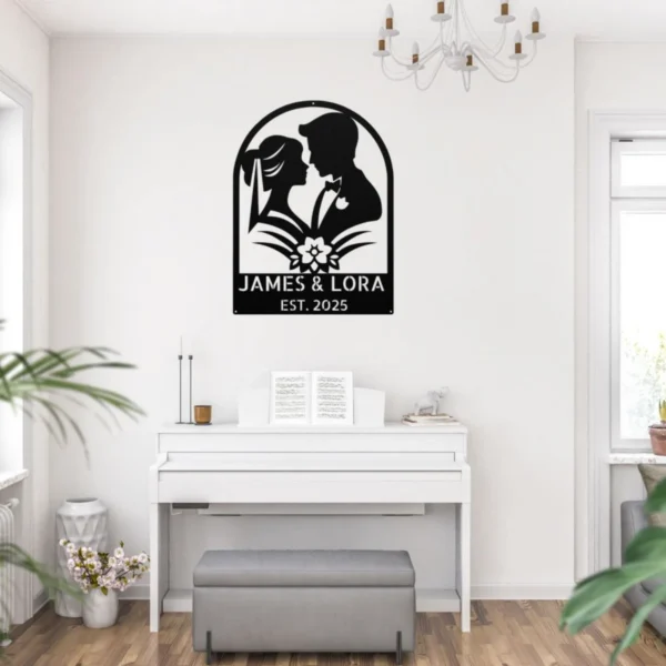 Personalized Wedding Metal Art Sign Custom Marriage Wall Decor Personalized wedding metal art sign in 16 gauge steel for marriage wall decor, custom couple plaque for wedding, bridal and engagement gift art.