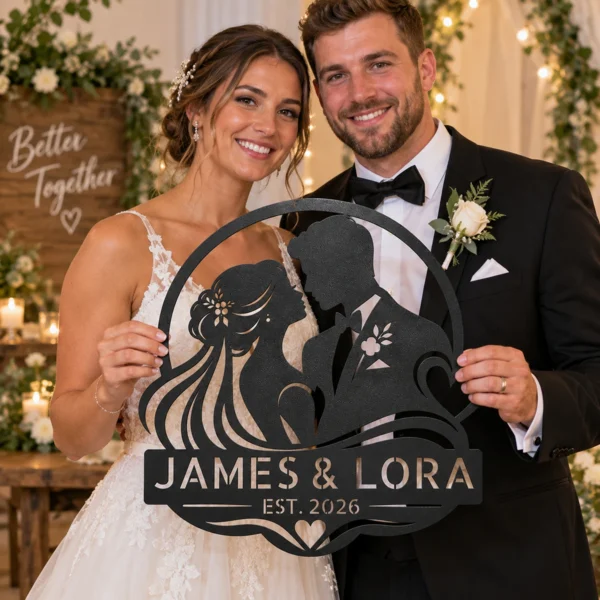 Personalized Wedding Metal Art Sign Custom Marriage Wall Decor Personalized wedding metal art sign in 16 gauge steel for marriage wall decor, custom couple plaque for wedding, bridal and engagement gift art.
