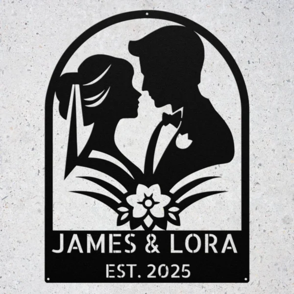 Personalized Wedding Metal Art Sign Custom Marriage Wall Decor Personalized wedding metal art sign in 16 gauge steel for marriage wall decor, custom couple plaque for wedding, bridal and engagement gift art.