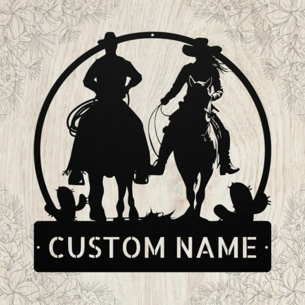 Personalized Western Couple Metal Sign Custom Ranch Wall Art Personalized western couple metal sign in 16 gauge steel for ranch wall decor, custom farmhouse plaque and rustic wedding or anniversary gift.