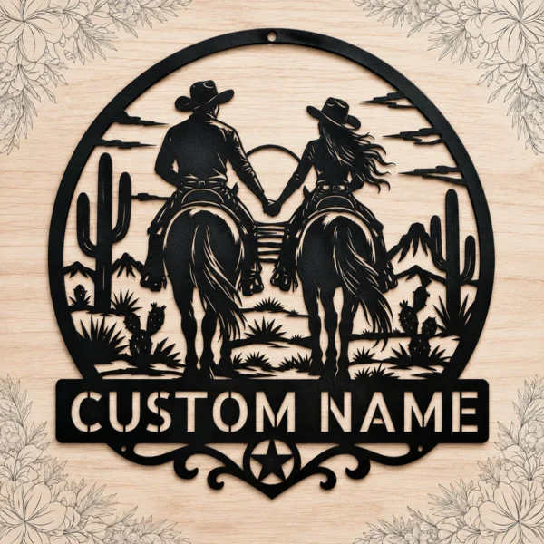 Personalized Western Couple Metal Sign Custom Ranch Wall Art Personalized western couple metal sign in 16 gauge steel for ranch wall decor, custom farmhouse plaque and rustic wedding or anniversary gift.