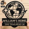 Personalized World Map Metal Art Sign Home Address Wall Decor Personalized World Map Metal Art Sign in 16 gauge steel for home address wall decor, custom house number plaque for entryway, modern gift art.