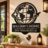 Personalized World Map Metal Art Sign Home Address Wall Decor Personalized World Map Metal Art Sign in 16 gauge steel for home address wall decor, custom house number plaque for entryway, modern gift art.