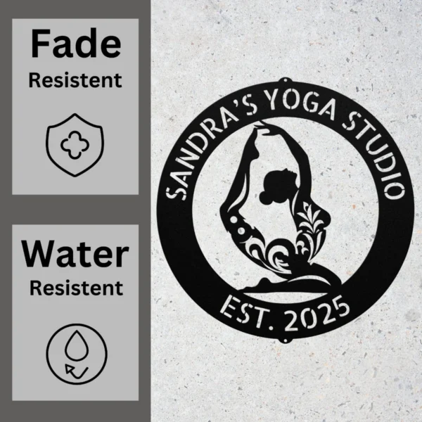 Personalized Yoga Metal Sign Serenity Wall Decor Personalized yoga metal sign made from 16 gauge steel. Custom serenity wall decor for yoga studios, meditation rooms, and thoughtful instructor gifts.