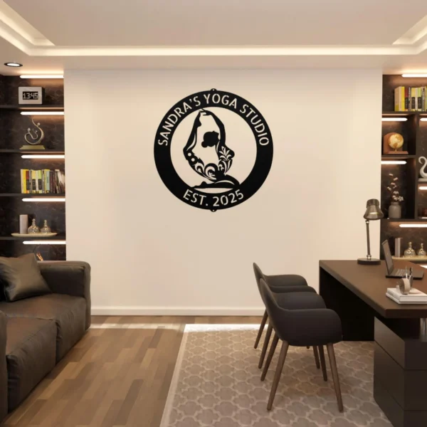 Personalized Yoga Metal Sign Serenity Wall Decor Personalized yoga metal sign made from 16 gauge steel. Custom serenity wall decor for yoga studios, meditation rooms, and thoughtful instructor gifts.