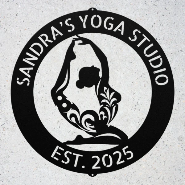 Personalized Yoga Metal Sign Serenity Wall Decor Personalized yoga metal sign made from 16 gauge steel. Custom serenity wall decor for yoga studios, meditation rooms, and thoughtful instructor gifts.