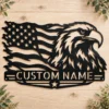 Custom American Eagle Metal Sign Personalized Name Patriotic Wall Art Decor Gift Custom American eagle metal sign in 16 gauge steel with personalized name for patriotic wall decor, home, garage, workshop, office and gift art.