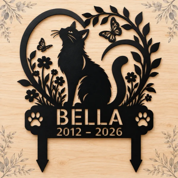 Custom Cat Memorial Metal Stake Sign Personalized Pet Loss Garden Marker Custom cat memorial metal stake sign personalized with cat name and memorial dates, pet loss garden marker for outdoor remembrance and sympathy gifts.