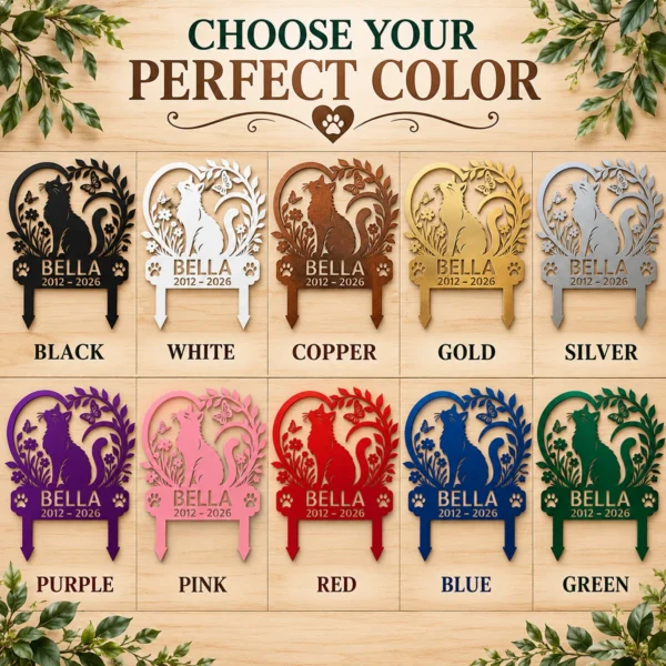 Custom Cat Memorial Metal Stake Sign Personalized Pet Loss Garden Marker Custom cat memorial metal stake sign personalized with cat name and memorial dates, pet loss garden marker for outdoor remembrance and sympathy gifts.