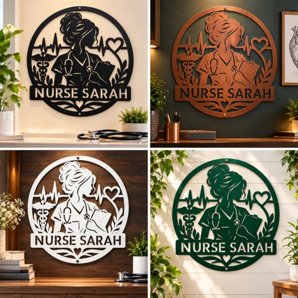 Custom Nurse Metal Sign Personalized Name Rn Lpn Medical Wall Art Gift Custom nurse metal sign in 16 gauge steel with personalized name, RN or LPN medical wall art for nurse home decor, office and gift ideas.