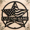 Custom Usa Flag Star Metal Sign Personalized Name Patriotic Wall Art Decor Gift Custom USA flag star metal sign in 16 gauge steel with personalized name for patriotic wall decor, home, garage, workshop, office and gift art.