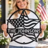 Custom Usa Flag Star Metal Sign Personalized Name Patriotic Wall Art Decor Gift Custom USA flag star metal sign in 16 gauge steel with personalized name for patriotic wall decor, home, garage, workshop, office and gift art.