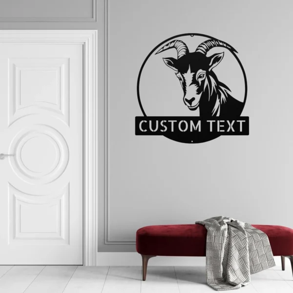 Custom Goat Metal Sign Personalized Name Farmhouse Wall Art Animal Decor Gift Custom goat metal sign in 16 gauge steel with personalized name for farmhouse wall decor, barn, ranch, garden, and goat lover gift art.