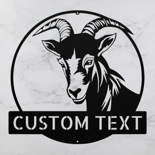 Custom Goat Metal Sign Personalized Name Farmhouse Wall Art Animal Decor Gift Custom goat metal sign in 16 gauge steel with personalized name for farmhouse wall decor, barn, ranch, garden, and goat lover gift art.