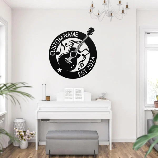Personalized Guitar Metal Sign Custom Name Music Room Musician Wall Decor Gift Custom American eagle metal sign in 16 gauge steel with personalized name for patriotic wall decor, home, garage, workshop, office and gift art.