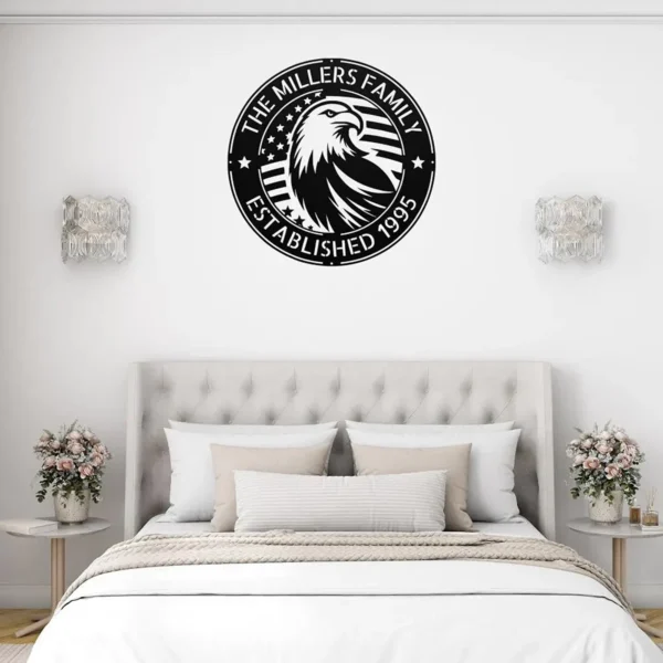 Custom American Eagle Metal Sign Personalized Name Patriotic Wall Art Decor Gift Custom USA flag star metal sign in 16 gauge steel with personalized name for patriotic wall decor, home, garage, workshop, office and gift art.