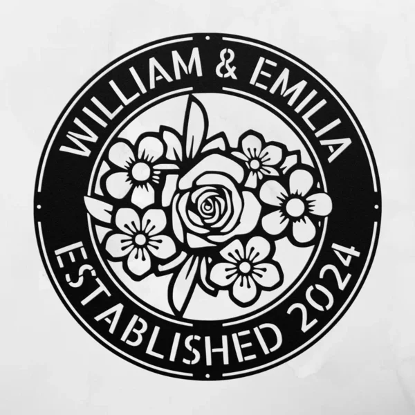 Personalized Floral Metal Art Sign Custom Name Garden Outdoor Wall Decor Personalized floral metal art sign in 16 gauge steel with custom name for garden wall decor, outdoor patio, porch, flower bed, and gift art.