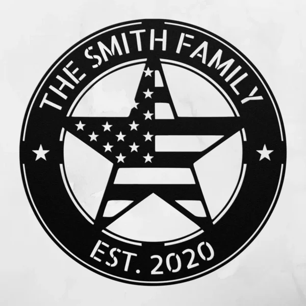 Custom Usa Flag Star Metal Sign Personalized Name Patriotic Wall Art Decor Gift Custom USA flag star metal sign in 16 gauge steel with personalized name for patriotic wall decor, home, garage, workshop, office and gift art.