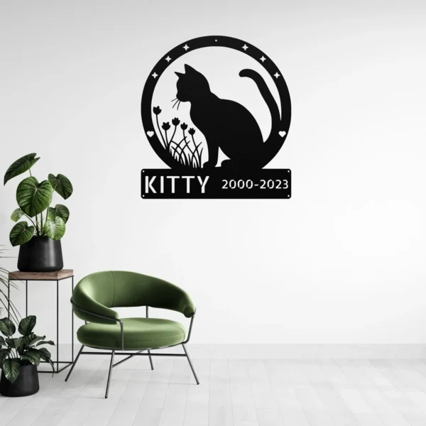 Personalized Cat Memorial Metal Sign Custom Name Pet Bereavement Decor Personalized cat memorial metal sign in 16 gauge steel with custom name for pet remembrance decor, home, garden, and cat lover memorial gift.