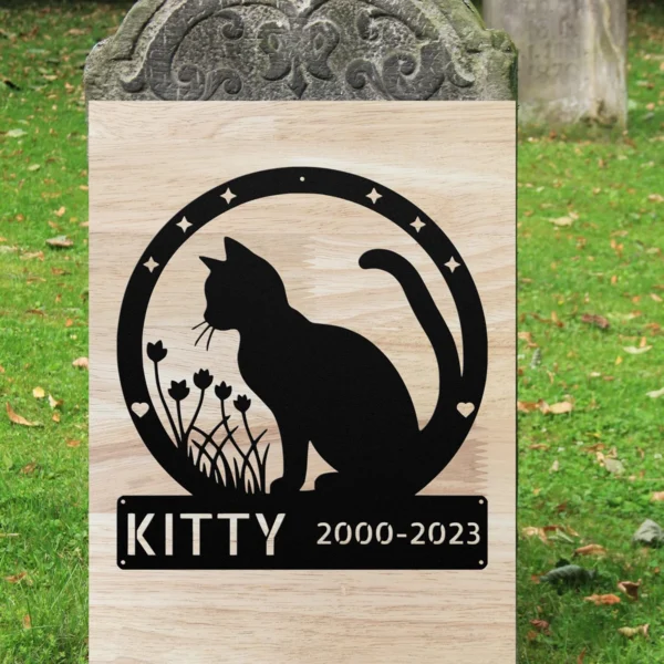 Personalized Cat Memorial Metal Sign Custom Name Pet Bereavement Decor Personalized cat memorial metal sign in 16 gauge steel with custom name for pet remembrance decor, home, garden, and cat lover memorial gift.