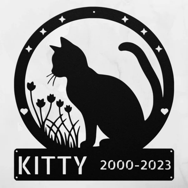 Personalized Cat Memorial Metal Sign Custom Name Pet Bereavement Decor Personalized cat memorial metal sign in 16 gauge steel with custom name for pet remembrance decor, home, garden, and cat lover memorial gift.