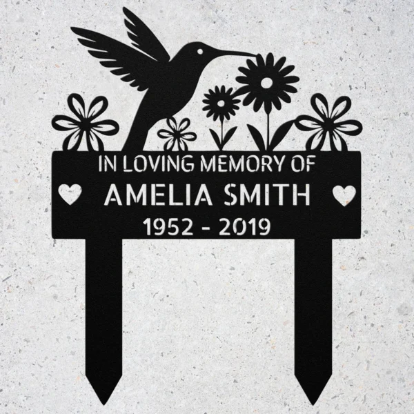 Personalized Hummingbird Garden Stake Custom Name Memorial Garden Decor Personalized hummingbird garden stake in 16 gauge steel with custom name for memorial garden decor, flower beds, yard, patio, and bird lover gift.