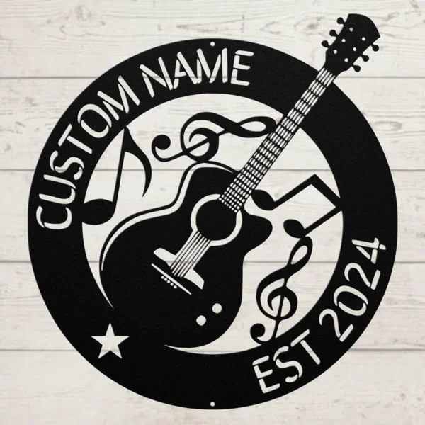 Personalized Guitar Metal Sign Custom Name Music Room Musician Wall Decor Gift Custom American eagle metal sign in 16 gauge steel with personalized name for patriotic wall decor, home, garage, workshop, office and gift art.