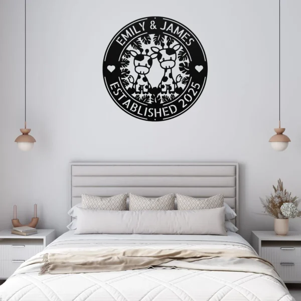 Personalized Couple Giraffe Metal Sign Custom Name Safari Nursery Wall Art Personalized pirate metal sign in 16 gauge steel with custom name for nautical wall decor, beach house, home bar, coastal cabin and gift art.
