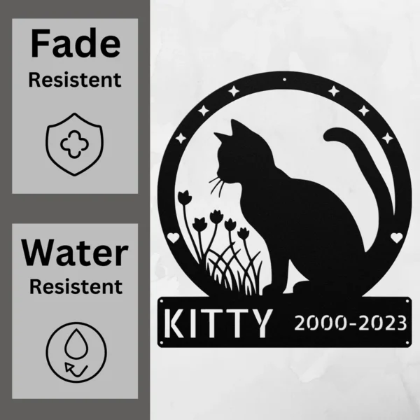 Personalized Cat Memorial Metal Sign Custom Name Pet Bereavement Decor Personalized cat memorial metal sign in 16 gauge steel with custom name for pet remembrance decor, home, garden, and cat lover memorial gift.