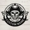 Personalized Pirate Metal Sign Custom Name Nautical Coastal Wall Art Decor Gift Personalized pirate metal sign in 16 gauge steel with custom name for nautical wall decor, beach house, home bar, coastal cabin and gift art.