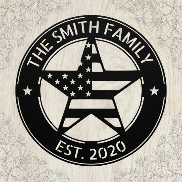 Custom Usa Flag Star Metal Sign Personalized Name Patriotic Wall Art Decor Gift Custom USA flag star metal sign in 16 gauge steel with personalized name for patriotic wall decor, home, garage, workshop, office and gift art.