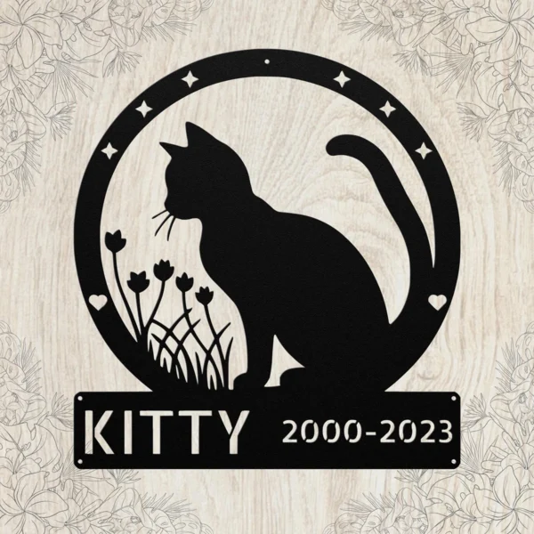 Personalized Cat Memorial Metal Sign Custom Name Pet Bereavement Decor Personalized cat memorial metal sign in 16 gauge steel with custom name for pet remembrance decor, home, garden, and cat lover memorial gift.