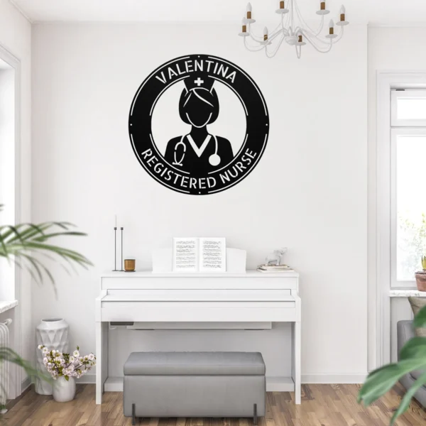 Custom nurse metal sign in 16 gauge steel with personalized name, RN or LPN medical wall art for nurse home decor, office and gift ideas.