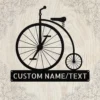 Personalized Penny Farthing Bicycle Metal Sign Custom Name Vintage Bike Wall Art Personalized Penny Farthing bicycle metal sign in 16 gauge steel with custom name for vintage bike wall decor, garage, workshop, and cycling gift.