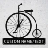 Personalized Penny Farthing Bicycle Metal Sign Custom Name Vintage Bike Wall Art Personalized Penny Farthing bicycle metal sign in 16 gauge steel with custom name for vintage bike wall decor, garage, workshop, and cycling gift.