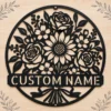Personalized Floral Bouquet Metal Sign Custom Name Garden Office Decor Gift Personalized floral bouquet metal sign in 16 gauge steel with custom name for garden, office and home wall decor, floral art and gift idea.
