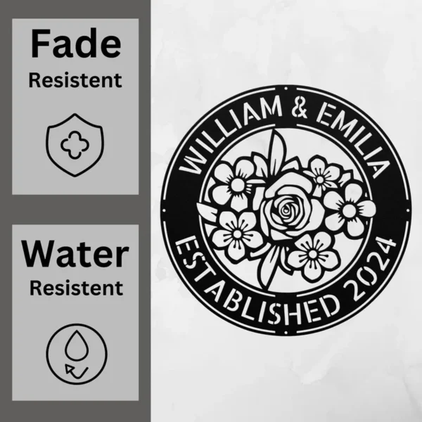 Personalized Floral Metal Art Sign Custom Name Garden Outdoor Wall Decor Personalized floral metal art sign in 16 gauge steel with custom name for garden wall decor, outdoor patio, porch, flower bed, and gift art.