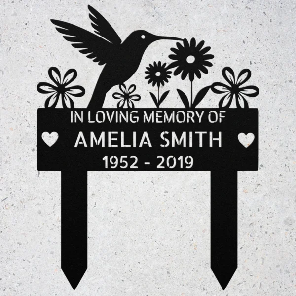 Personalized Hummingbird Garden Stake Custom Name Memorial Garden Decor Personalized hummingbird garden stake in 16 gauge steel with custom name for memorial garden decor, flower beds, yard, patio, and bird lover gift.