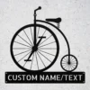 Personalized Penny Farthing Bicycle Metal Sign Custom Name Vintage Bike Wall Art Personalized Penny Farthing bicycle metal sign in 16 gauge steel with custom name for vintage bike wall decor, garage, workshop, and cycling gift.