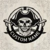 Personalized Pirate Metal Sign Custom Name Nautical Coastal Wall Art Decor Gift Personalized pirate metal sign in 16 gauge steel with custom name for nautical wall decor, beach house, home bar, coastal cabin and gift art.