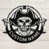 Personalized Pirate Metal Sign Custom Name Nautical Coastal Wall Art Decor Gift Personalized pirate metal sign in 16 gauge steel with custom name for nautical wall decor, beach house, home bar, coastal cabin and gift art.
