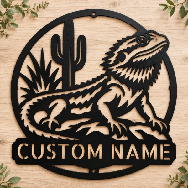 Custom Bearded Dragon Metal Sign Personalized Name Lizard Pet Wall Art Gift Custom bearded dragon metal sign in 16 gauge steel with personalized pet name for lizard wall decor, reptile room, bedroom, pet lover and gift art.