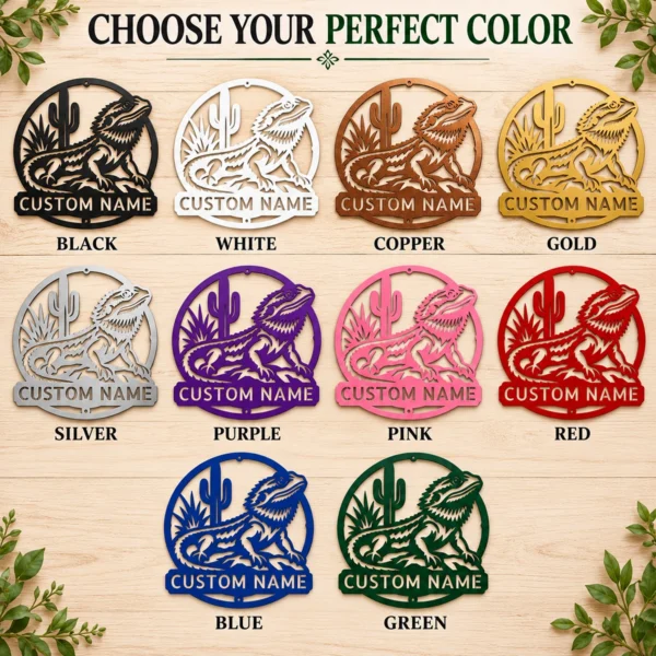 Custom Bearded Dragon Metal Sign Personalized Name Lizard Pet Wall Art Gift Custom bearded dragon metal sign in 16 gauge steel with personalized pet name for lizard wall decor, reptile room, bedroom, pet lover and gift art.