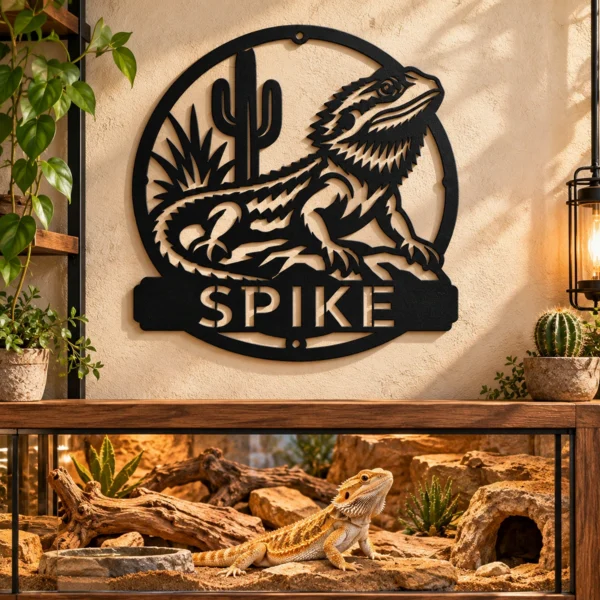 Custom Bearded Dragon Metal Sign Personalized Name Lizard Pet Wall Art Gift Custom bearded dragon metal sign in 16 gauge steel with personalized pet name for lizard wall decor, reptile room, bedroom, pet lover and gift art.