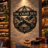 Custom Cigar Metal Sign Personalized Name Cigar Lounge Smoking Wall Art Gift Custom cigar metal sign in 16 gauge steel with personalized name for cigar lounge wall decor, home bar, smoking room, man cave and cigar lover gift.